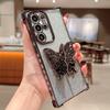 Applicable to Samsung S24Ultra mobile phone case electroplating anti-drop space case gradual change glitter paper butterfly bracket protective case