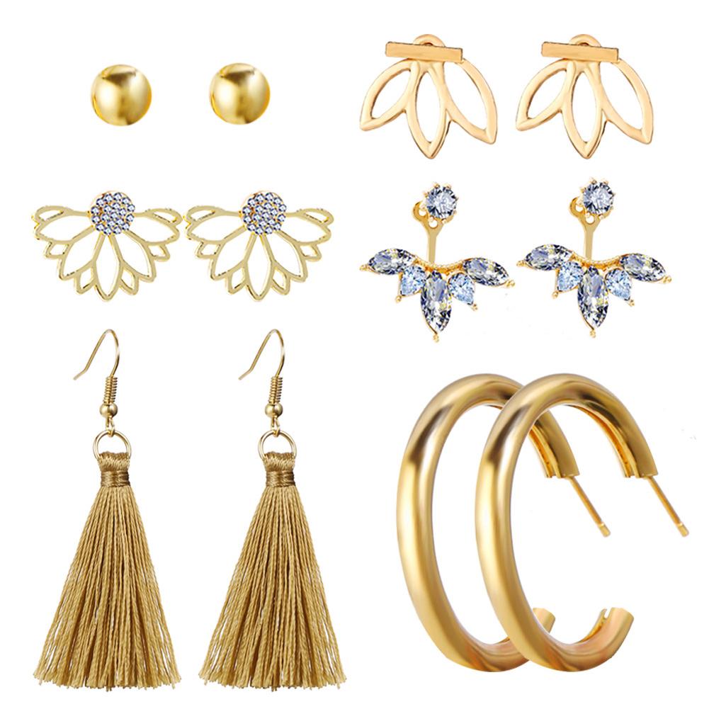 

6 Pairs of Women s Earrings Diamond Tassel Retro Style Earrings Golden #1