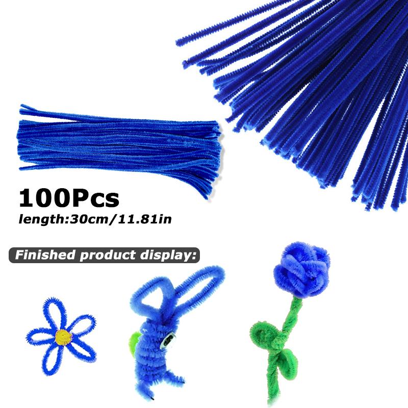 100Pcs 30cm Colors Chenille Stem Twisted Rod Iron Wire DIY Handcraft Wool Root Fluffy Bar Twisting Decor Pipe Cleaner Plush
