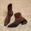 Fashion Leopard Women Ankle Boots Pointed Toe Suede Heeled Shoes Fashion Winter Woman Pumps 2025 New Designer Dress Mujer Chelsea Botas