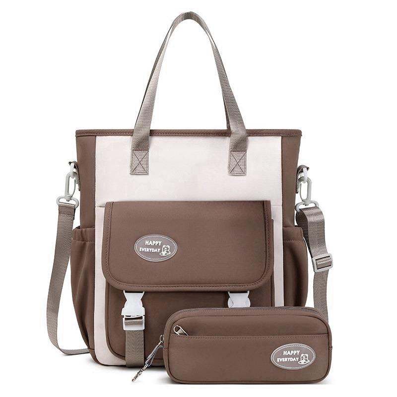 

2024 Новий модний набір із 3 предметів Шкільний рюкзак Проста надлегка книжкова сумка для учнів 5–6 класу Маленький свіжий портфель великої місткості з репетиторською сумкою Пенал Style B кавовий