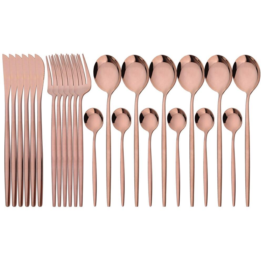 24Pcs Mint Gold Dinnerware Set Knife Fork Coffee Spoon Cutlery Western Stainless Steel Tableware Flatware Kiechen Silverware