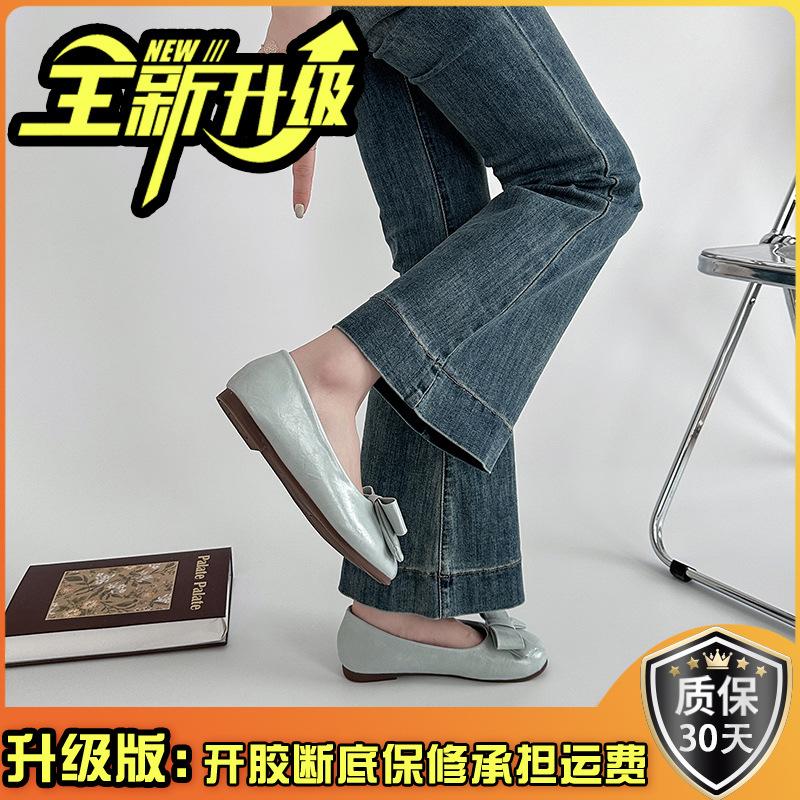 French classic gentle wind versatile round head single shoes women's 2025 summer new bow commuter single shoes ballet shoes