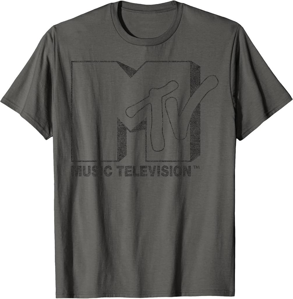 Vintage MTV Distressed Black & White Logo Graphic Tee Shirt