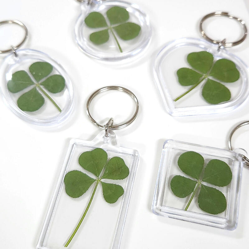 Счастливый брелок Настоящий четырехлистник Держатель для ключей Брелок heart