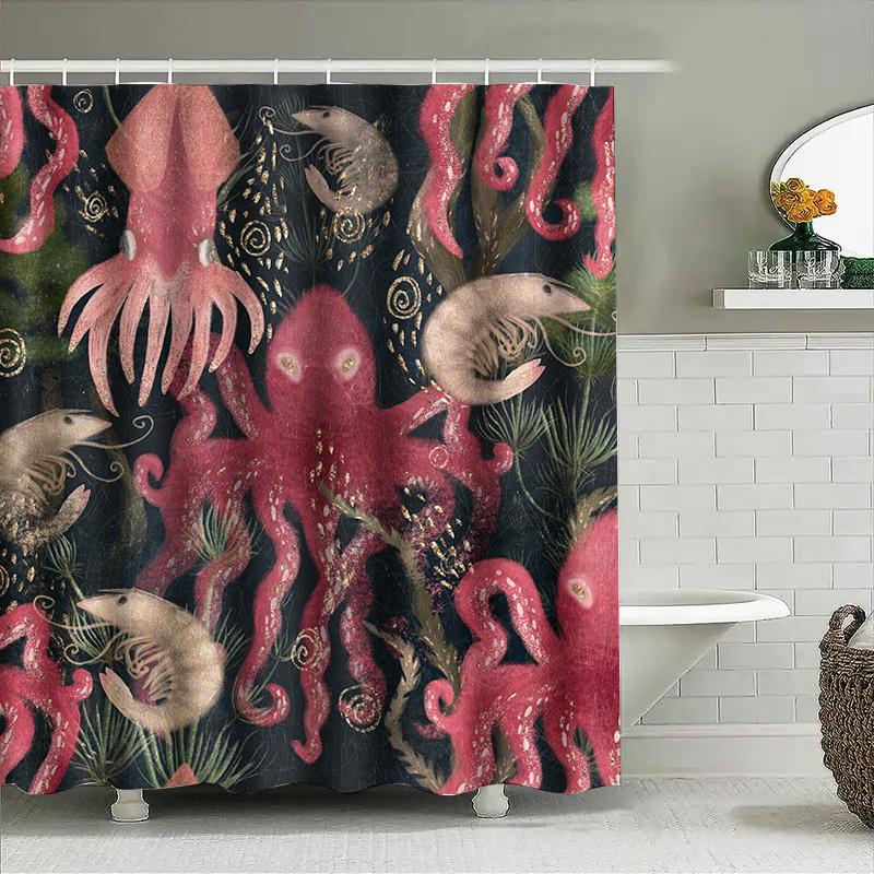 

Underwater Worldpink Octopus Marine Life Shower Curtain For Bathroom Decorations Artistic Home Textiles Waterproof Fabric W60H190(CM)-1 Pcs