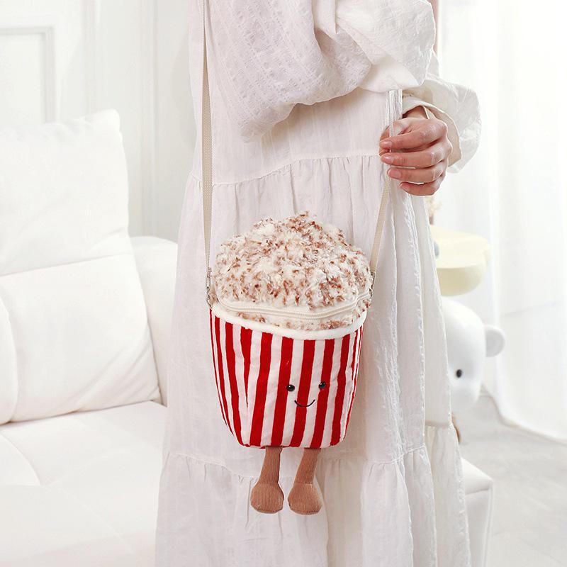 Creative Popcorn Plush Toy Pillow Keychain – Fun Food Simulation Pendant for Girls' Backpacks