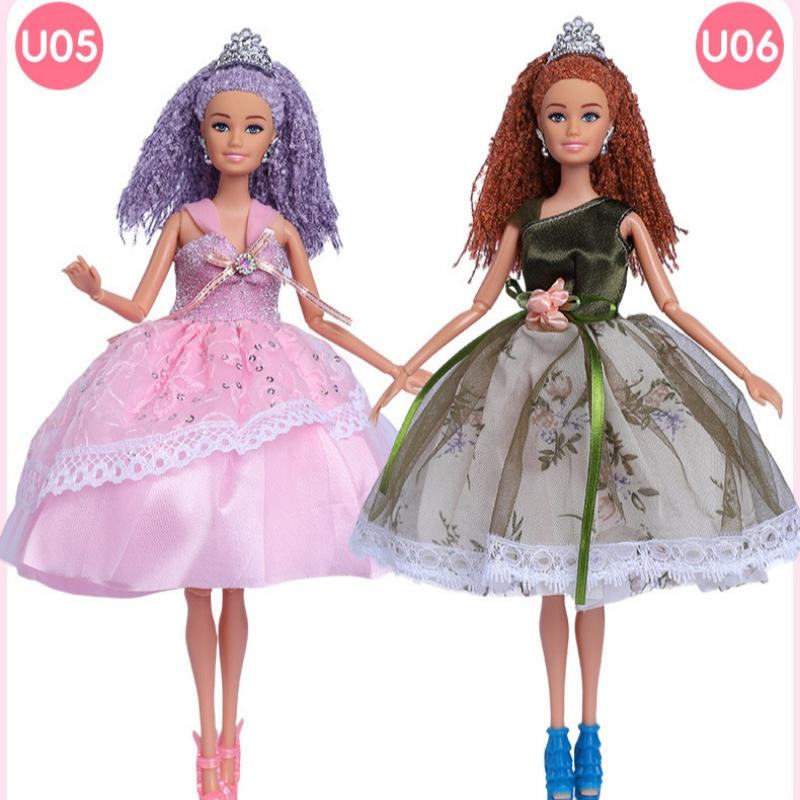 30 cm große Barbie-Puppe mit schmutzigen Zöpfen, europäischer und amerikanischer Persönlichkeit, beweglichem Mehrgelenk-Komplettset aus Spitzenkleidungsanzug für Puppen im Beutel