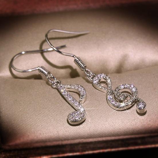 1 Paar baumelnde Ohrringe, Musiknoten-Design, funkelnde Strass-Tropfenohrringe, Dekoration, Hochzeitsschmuck