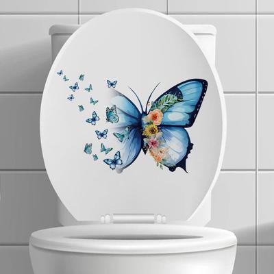 Schmetterling Blumen Wandaufkleber, Selbstklebende Abziehbilder zum Abziehen für Badezimmer WC, Kleiderschrank, Bücherregal Hintergrundwanddeko