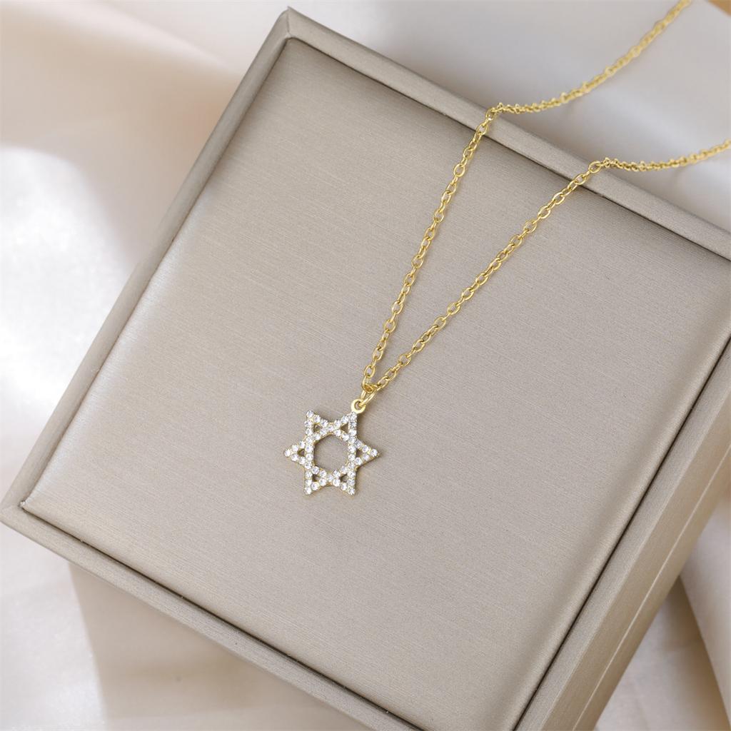  Classic Star of David Necklaces Stainless Steel Rhinestones Six-pointed star Necklace for Women Men Jewish Jewelry Gifts