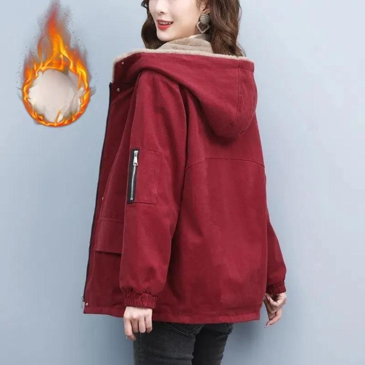

Winter Warm Velvet Padded Jacket Women Hooded Parka Casual Overcoat Trench Cotton Coat XXXXL червоний