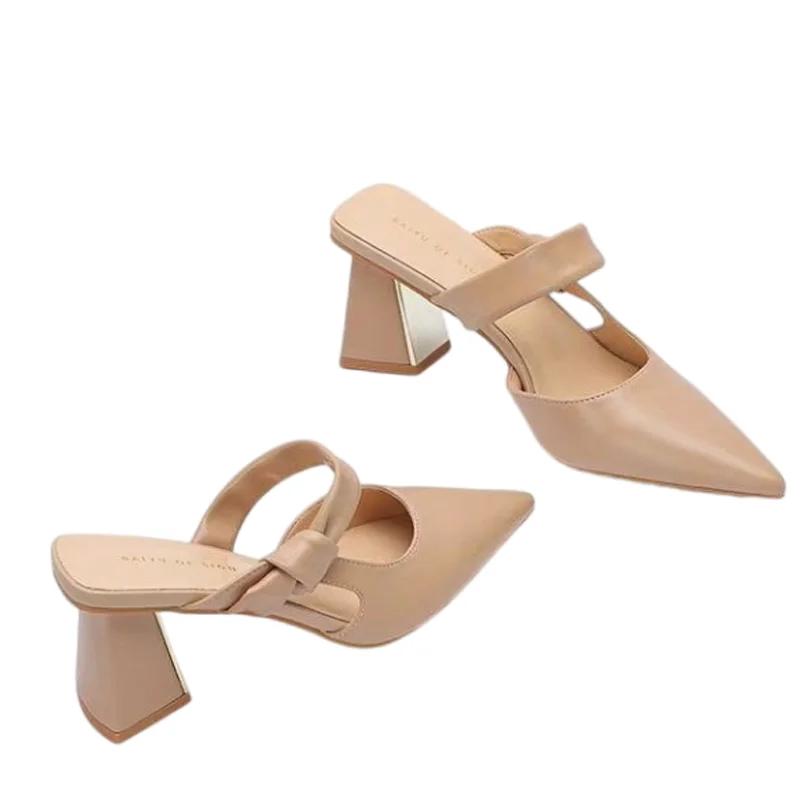 Fashion High Heels Women Slippers Pointed Toe Elegant Fashion Shoes Chunky Casual Pumps Summer Woman Sandals 2025 Party Female Zapatos