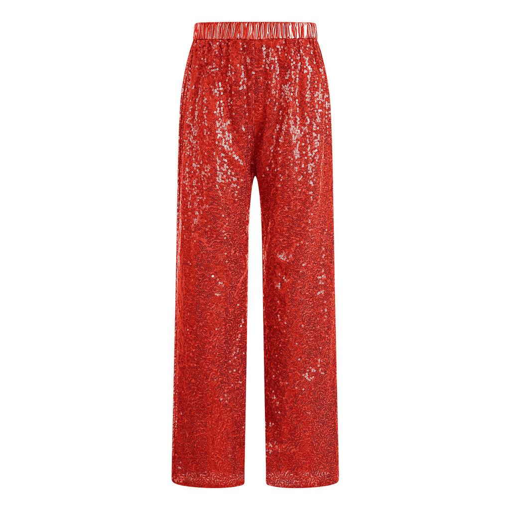 Kids Girls Glittery Dance Pants Elastic Waist Loose Fit Sequins for Party and School Shows