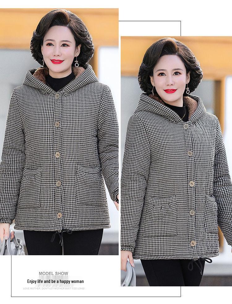 Veste à capuche chaude pour femmes d'âge moyen et âgées: Manteau en coton Automne/Hiver
