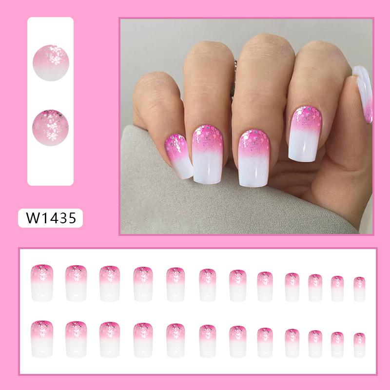 

Rose red flash, gradual change, medium and long square, European and American autumn elegant white fake nail, finished nail art can be mixed batch