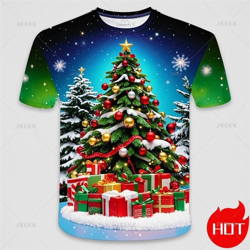 

Летняя футболка с круглым вырезом, 3D-принтом из рождественской серии, модная, повседневная, с коротким рукавом, детская, для мальчика 120