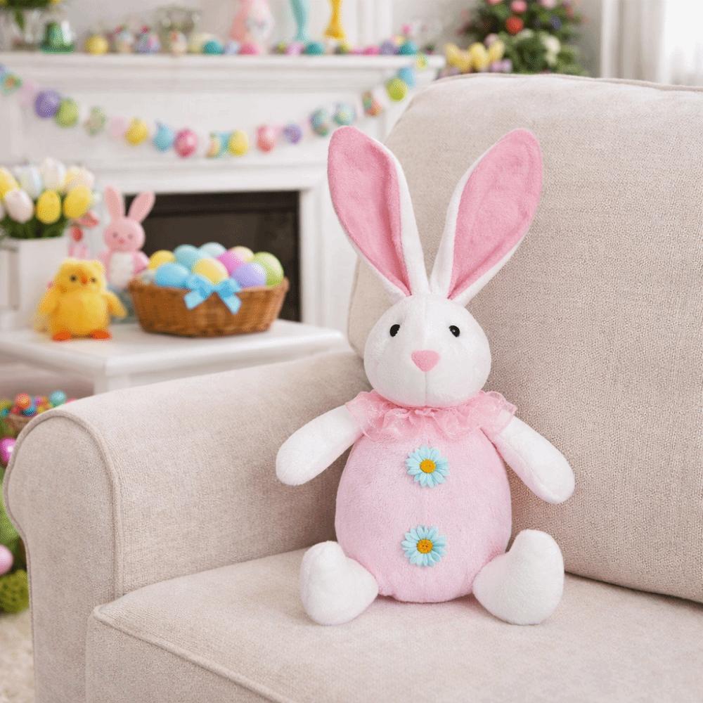 Cartoon LED Easter Bunny Ornament Plush Stuffed Lop Rabbit Glowing Rabbit Doll Handmade Soft Luminous Rabbit Home Decorations