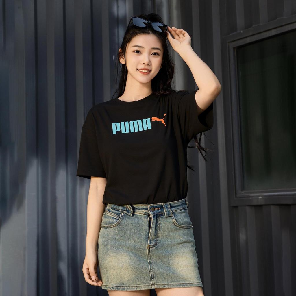 Puma Ss25 Knitted Round Neck Fashion Versatile Short Sleeve T-Shirt Unisex Tops Black 691341-56
