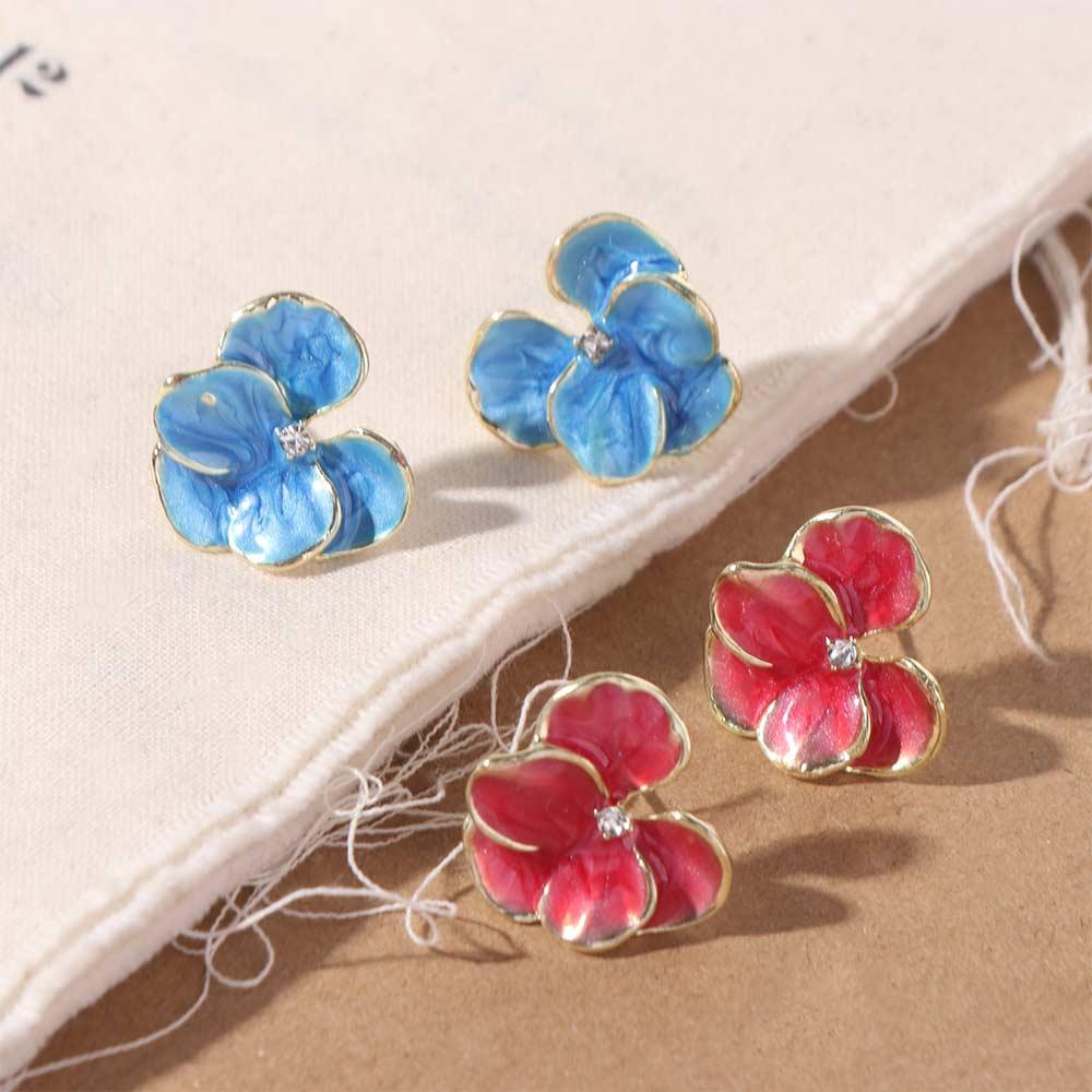 Luxury Flower Stud Earrings Rhinestone Five Petals Earrings 3D Petal Flower  Earrings  Women