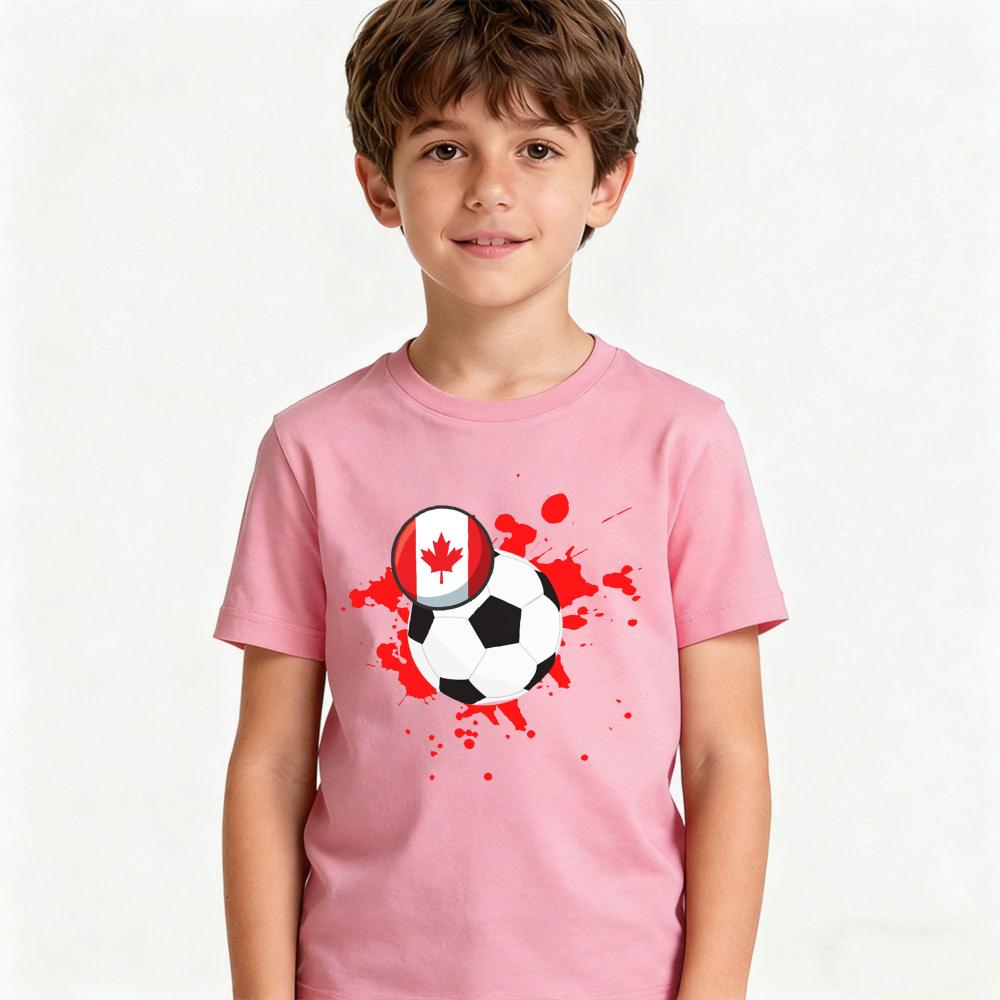 Canada Dual Soccer Ball Paint Splatter Graphic Tee Youth Soccer Fan Soccer Party Supplies Casual Shirt Boys and Girls Summer Top