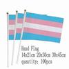 Zwjflagshow Lgbt Hand Flagpole 14x21cm 100pcs LGBT Trans Transgender Pride Hand Flag Rainbow Flag with Plastic Flagpole