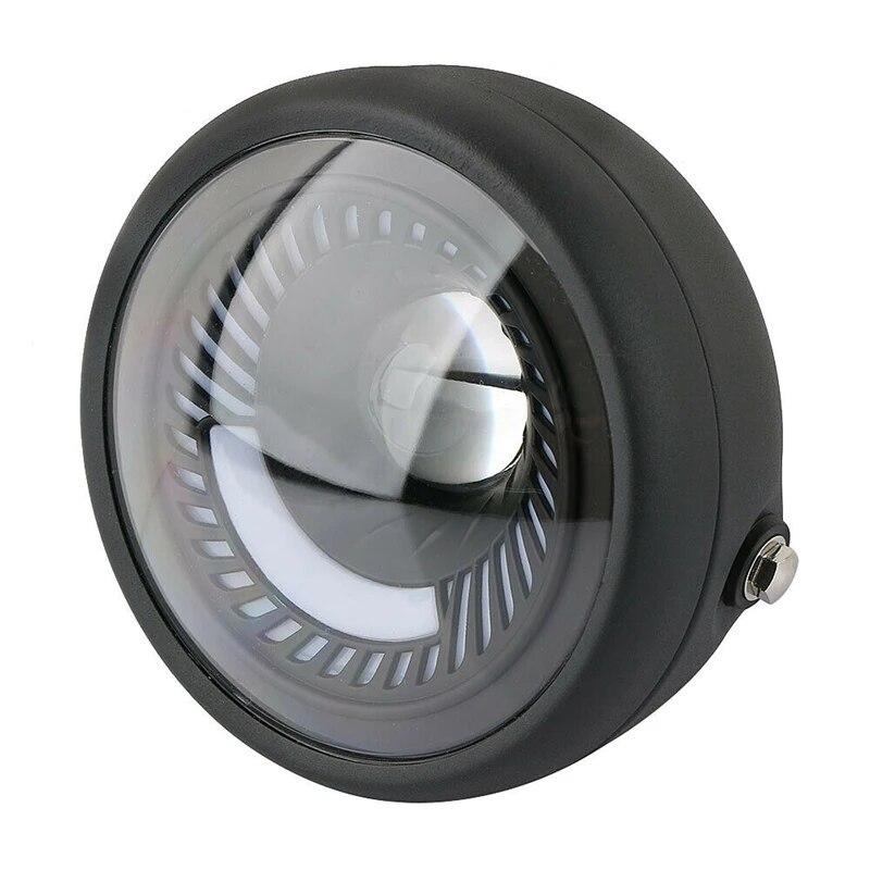 Motorrad Cafe Racer Bobber 6,5 Zoll LED-Scheinwerfer Spirale weiße Seitenhalterung