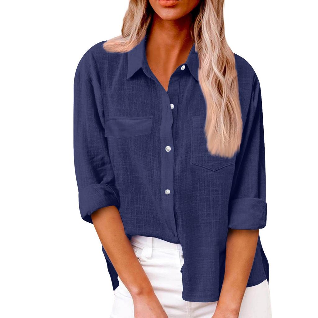 Damen Herbst Langarm Knopf Einfarbig Loses Hemd Lässiges Großes Hemd