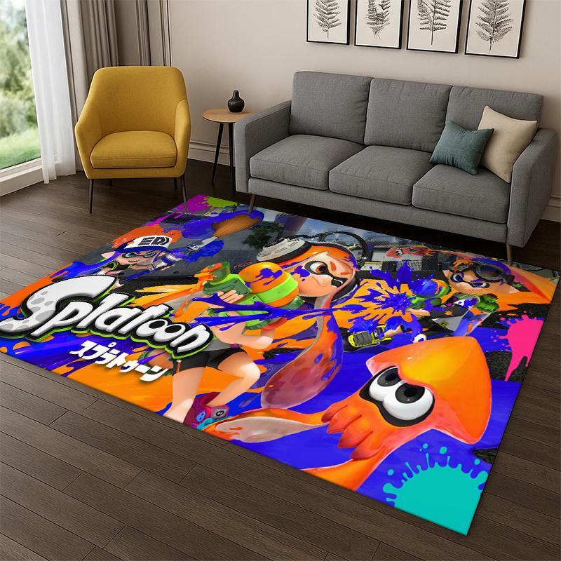 funny Splatoon 3 Cartoon Game Carpet Rug for Bedroom Living Room Sofa Playroom Doormat Home Decor,Kid Area Rug Non-slip gift
