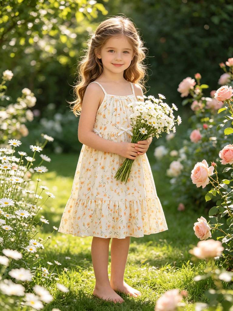 Toddler Girls Floral Spaghetti Strap Dress, Kids Summer Boho Casual Ruffle Hem Sundress for 1-8Y