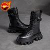 Fashion Autumn Winter Fleece-Lined Round Toe Leather Platform Ladies Mid Calf Shoes Chic and Elegant with Laces Women's Half High Boots