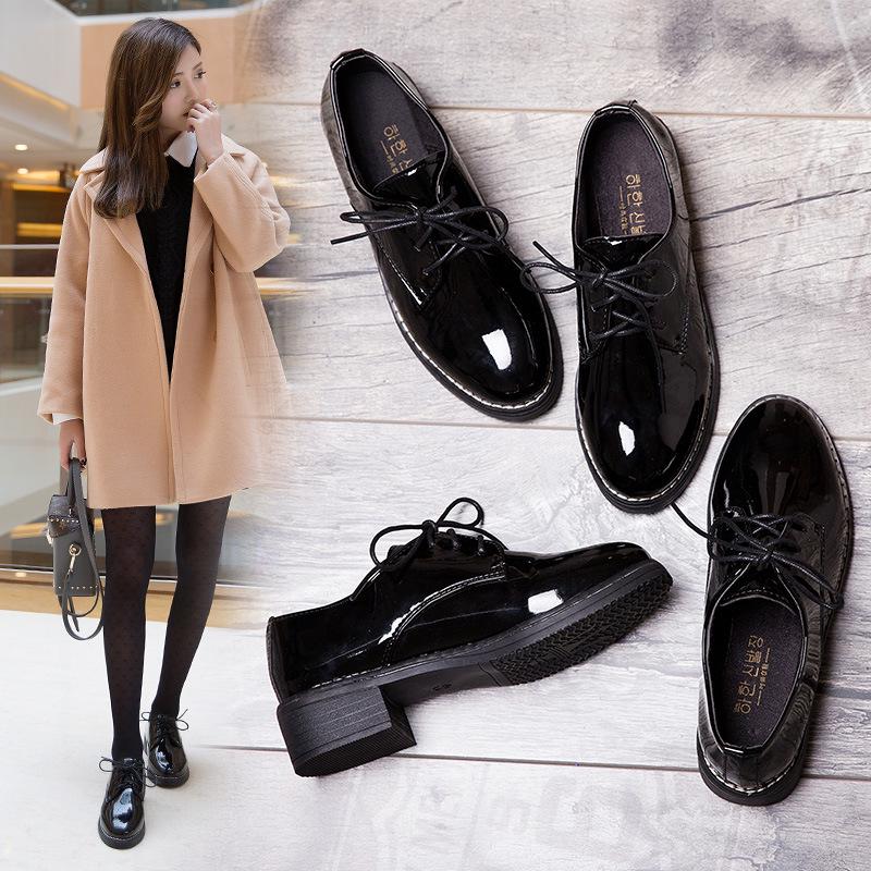 Maogu Oxford Shoes Woman Casual Lace Up Flats Female Creepers Ladies Leather Shoe Black Low Heel Women Flats New British Style
