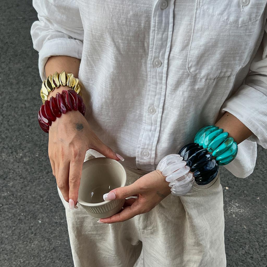 Retro Bunt gefärbtes Acrylharz Elastizität Armreif Geometrisch Übertrieben Breit Rund Stretch Armreifen für Frauen Klobiger Schmuck