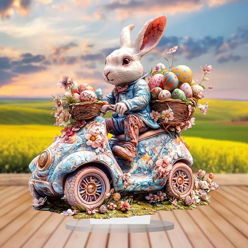 New Easter 2D Visual Rabbit Ornaments Acrylic Holiday Desktop Decoration Cartoon Crafts Ornaments, Holiday Decoration Gifts