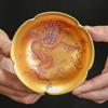 Chinese Dragon and Phoenix Gilded Gold Jianzhan Sheep Fat Jade Porcelain Master Cup Petal Tea Bowl  luxury Tea Gifts Collection
