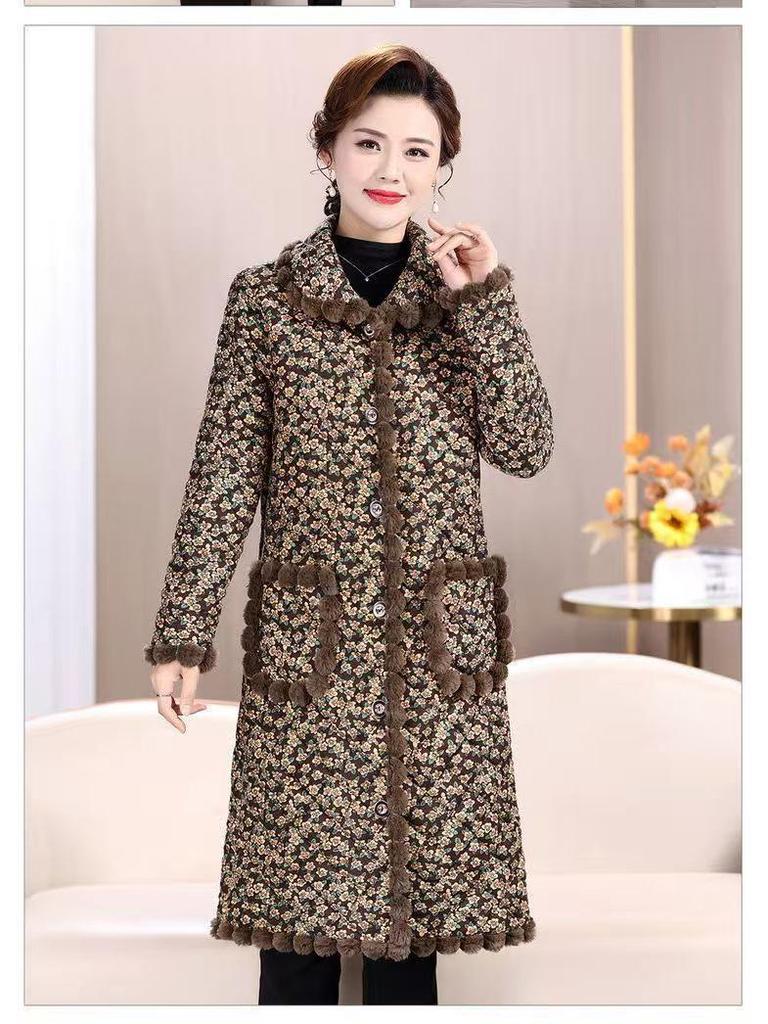 2025 Fashionable Mid-length Lapel Cotton Coat for Middle-aged & Elderly - Extra Thick & Warm for Comfort