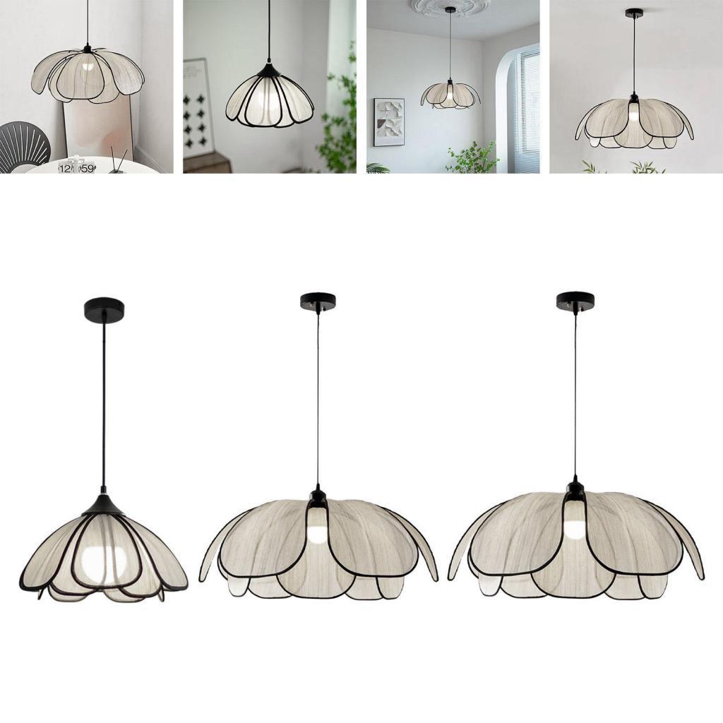Boho Chandelier Flower Shaped Fabric Lampshade Chandelier Ceiling Light with E27 Bulb for Hallway Living Room Kitchen Study Cafe