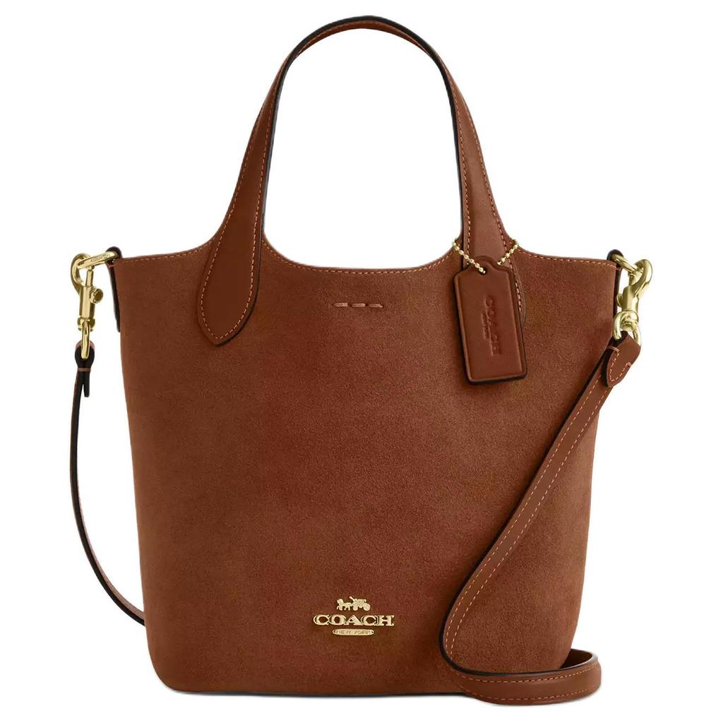 Coach Hannah 18 Metallic Logo Magnetic Closure Suede Shoulder Crossbody Bag Small Women handbags Brown CW006-IMXAF