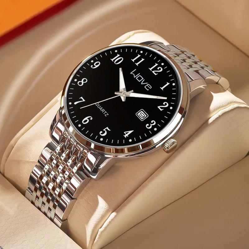 Men's Watch Light Luxury Simple Digital Korean Edition Trendy Steel Belt Waterproof Male Fashion Quartz Clock Watches