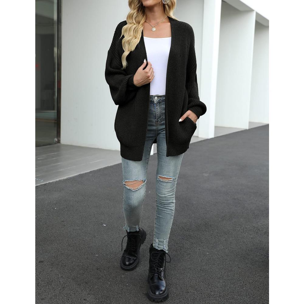 Women's New Autumn/Winter Bell-Sleeve Sweater Women's Outerwear Chunky Knit Pocket Cardigan