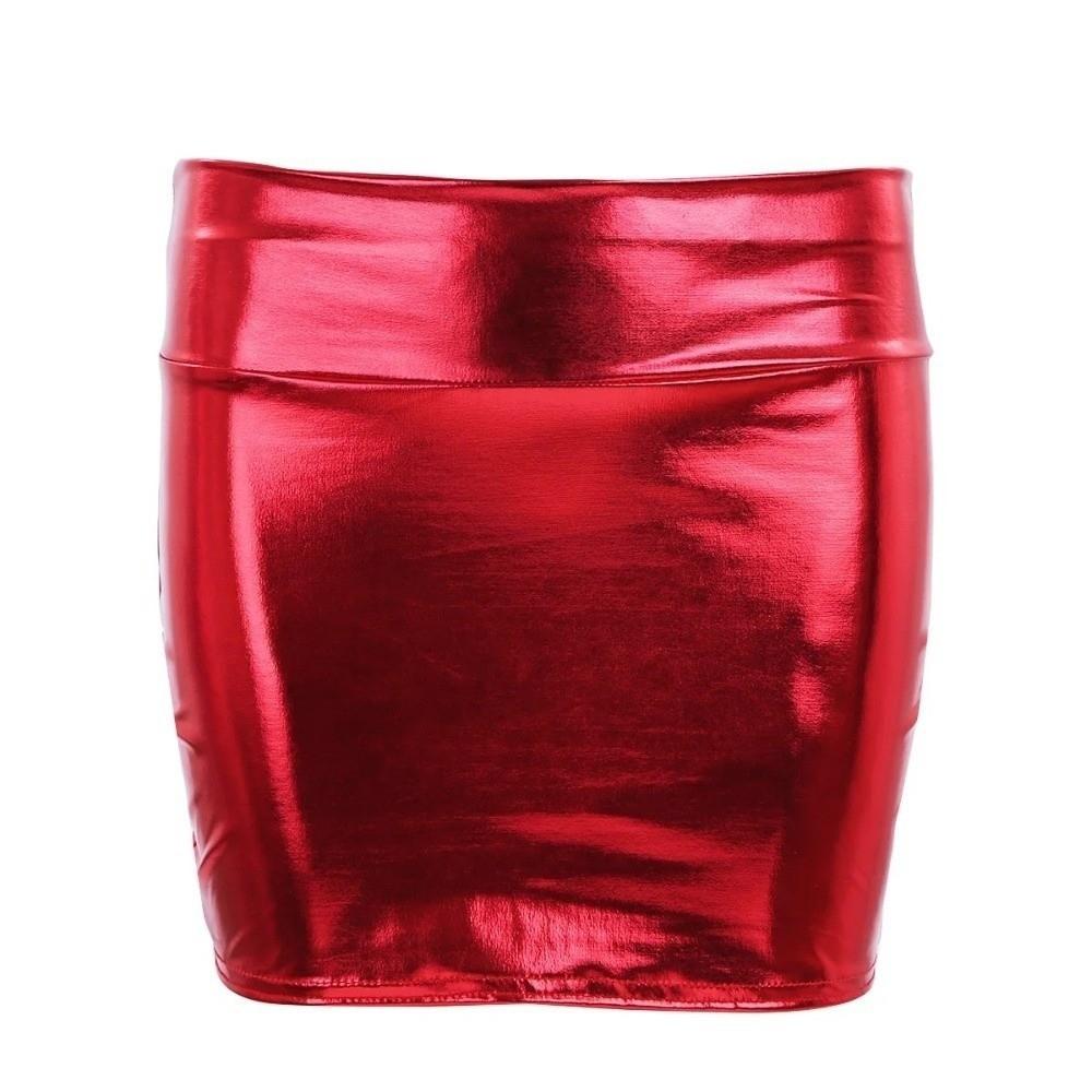 Metallic Bodycon Mini Skirt High Shine Party Skirt Fashion Miniskirt  Party Wear One Size красный