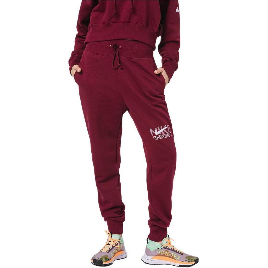 Nike Solid Color Lace-Up Casual Knit Sports Pants Women Bottoms Magenta DR5615-638