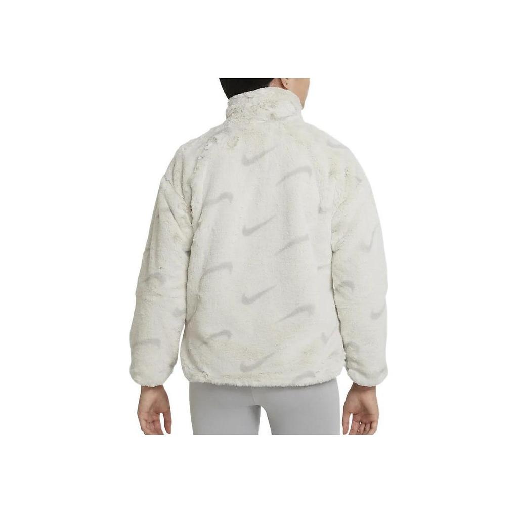 Nike Jacket FW22 Sportswear Logo Pattern Plush Stand Collar Kids Jackets Light-Bone DV3252072