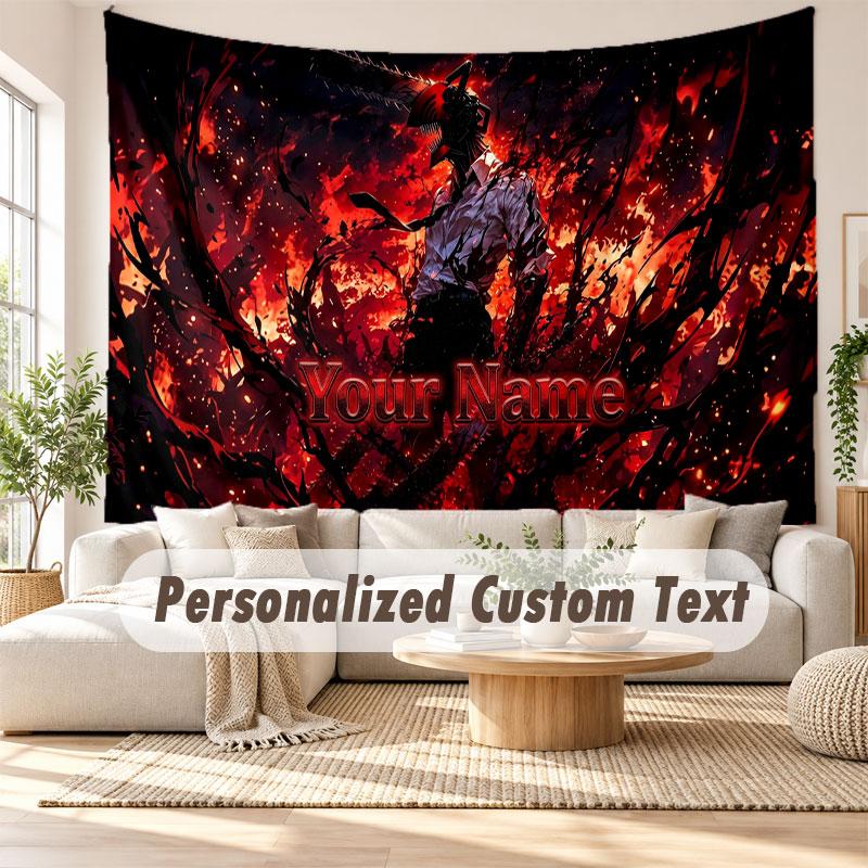 Custom Name Wall Hanging Tapestry,Chainsaw Man Decorative Backdrop Tapestry For Dorm Home