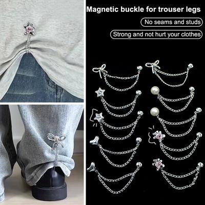 4/10 Piezas Imperdibles Magnéticos para Ropa Botones Magnéticos Multifuncionales con Cadena para Fijar Dobladillo Piernas de Pantalones Largos Puños de Cárdigans
