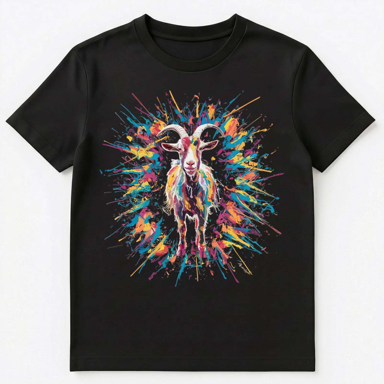 Colorful Paint Splash Goat Art Graphic Unisex T-Shirt L