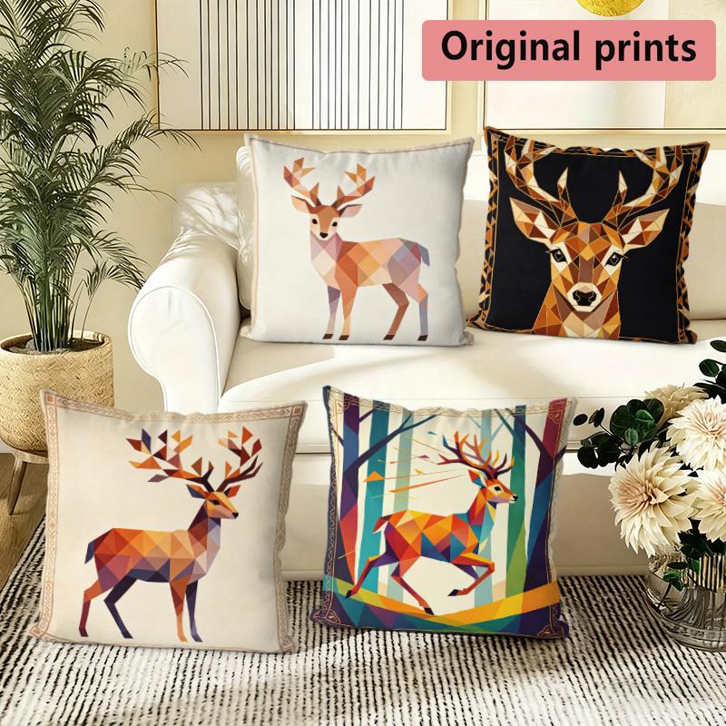 Geometric Deer Print Square Throw Pillow Cases Pattern Cushion Cover Suitable For Sofa Bedroom Car Pillow Cover