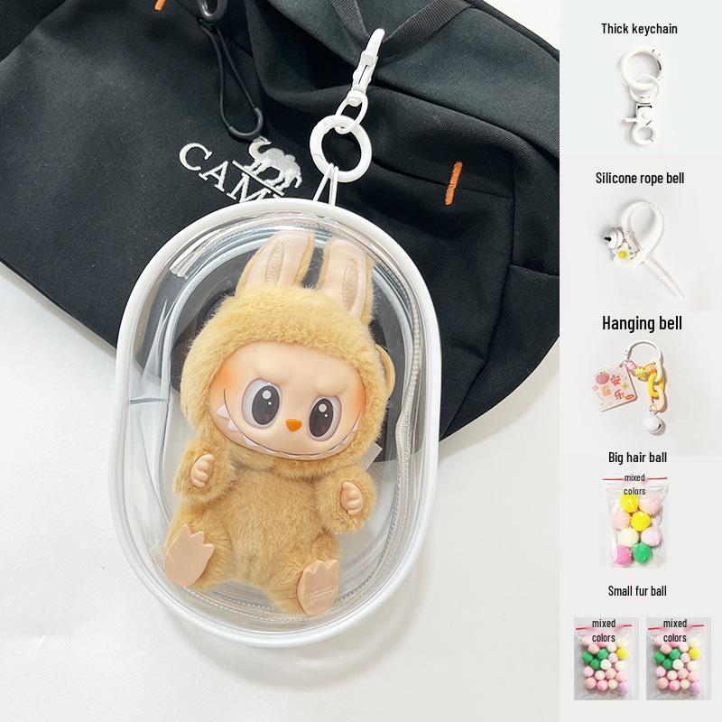 15CM Labubu Ita Tasche: Doppelreißverschluss Transparenter PVC-Puppentragekorb, 2. Generation