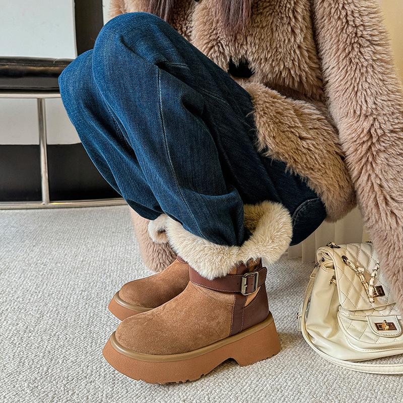 Maillard stora hår två bär snöstövlar 2025 vinter mocka rund tå nordöstra förtjockad päls varm höjande bomullsstövlar