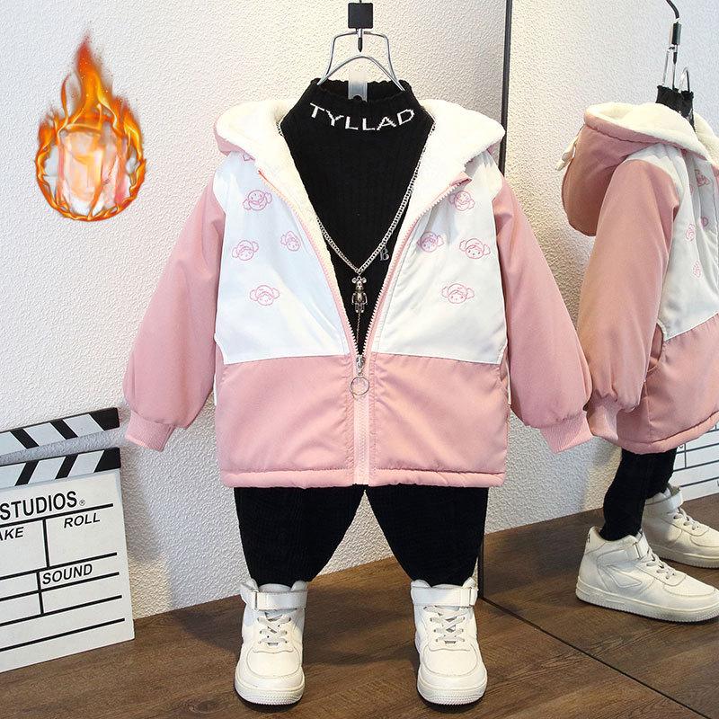 Flickors avslappnade tjocka kappa 2025 Vinter Barns fleecefodrade kappa